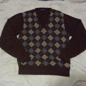 Vintage Puritan Men's Brown Argyle Diamond V-Neck Sweater Size Large